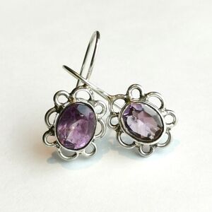 Sterling silver Amethyst flower drop earrings New